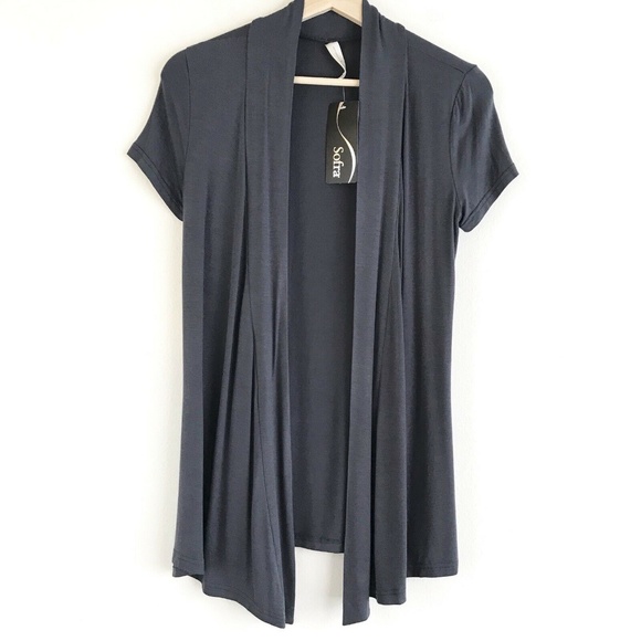 Sofra Grey Super Soft Short Sleeve Open Cardigan - Picture 2 of 5